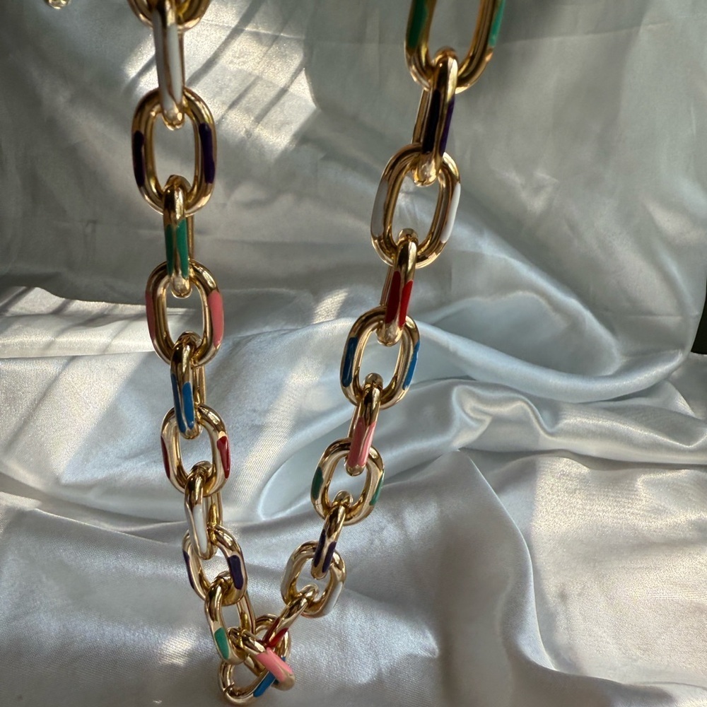 Colorful Gold Chain Necklace and Bracelet Set - Picture 8 of 16
